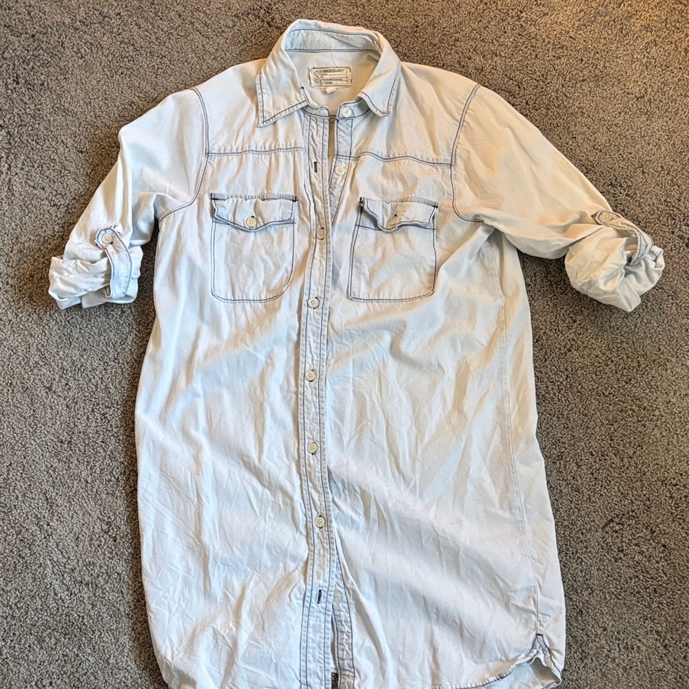 Current/Elliott Light Blue Button-Up Shirt Dress